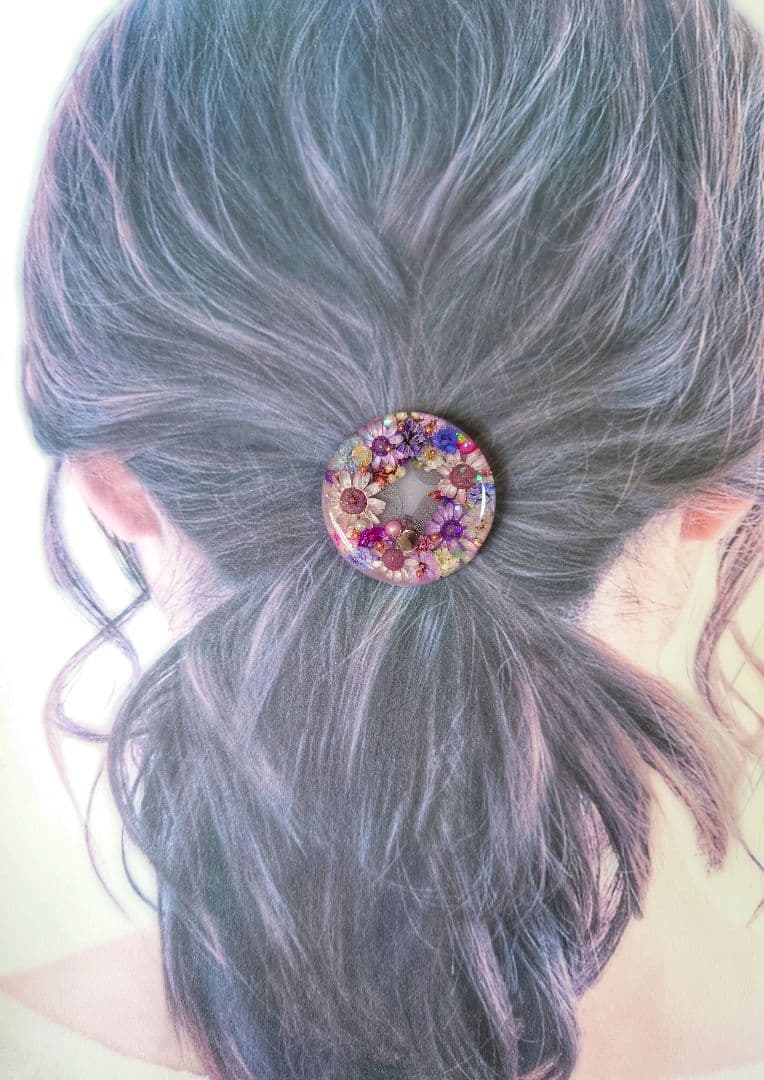レジン　ドライフラワー　ヘアゴム　ブローチ　ポニーフック　No.23