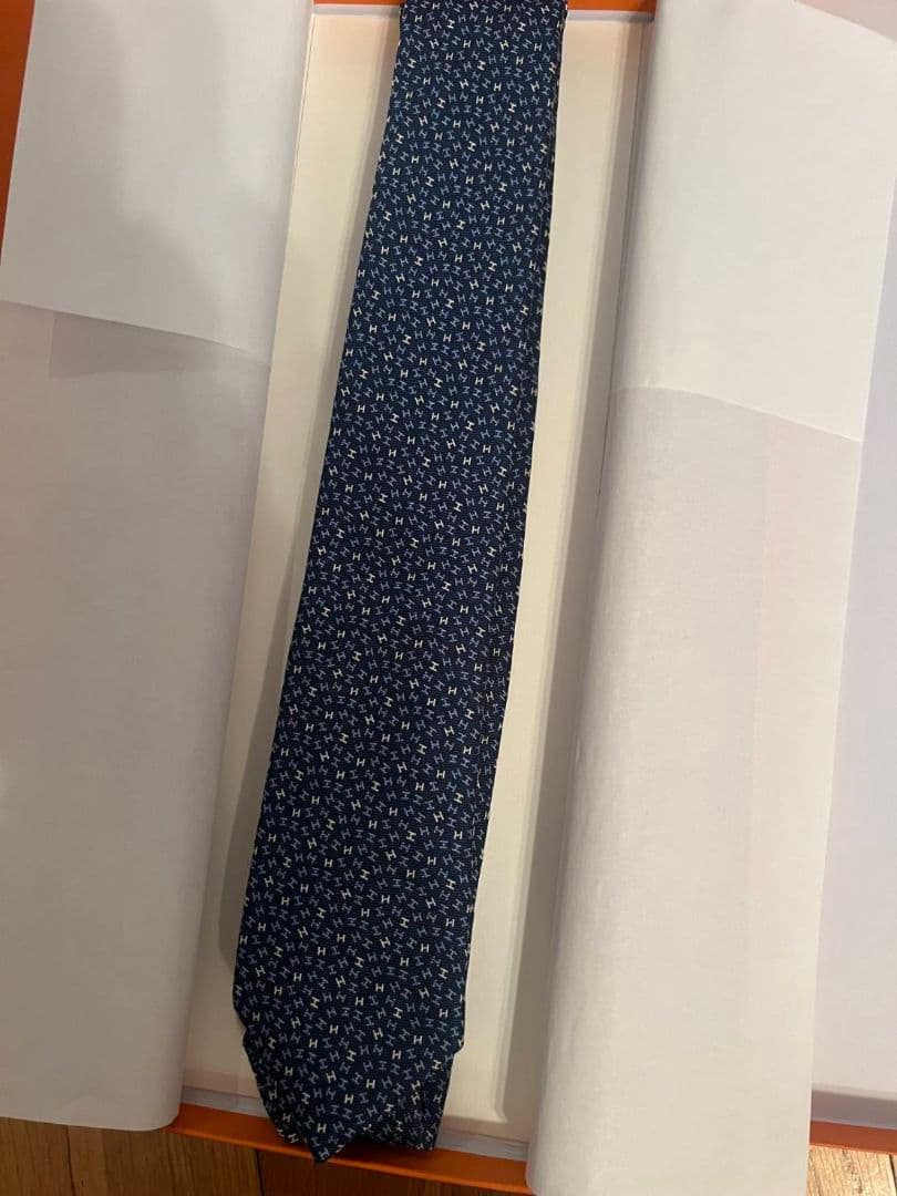 エルメス ネイビーHERMES柄ネクタイ