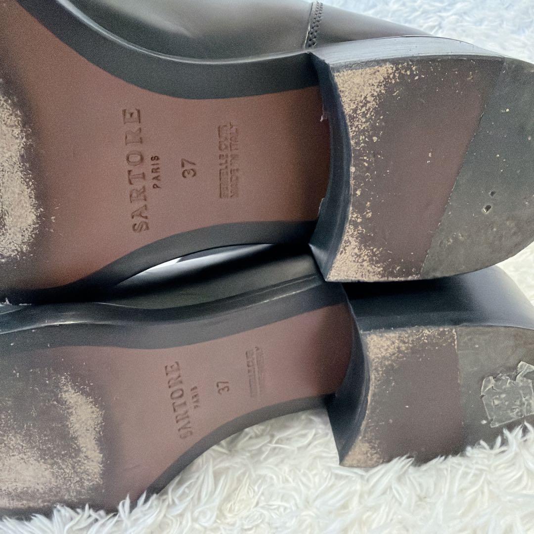 美品✨ サルトル ブラック レザー ロングブーツ　クロスストラップ　37