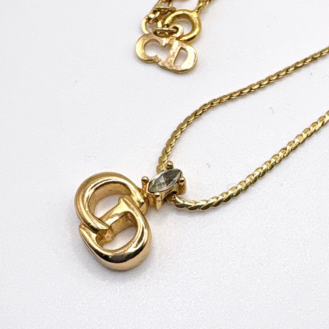 クリスチャンディオール ロゴクリアストーンネックレス ヴィンテージ ゴールド