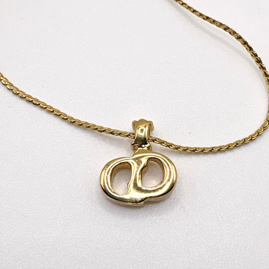 クリスチャンディオール ロゴクリアストーンネックレス ヴィンテージ ゴールド