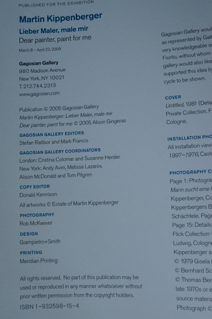 【Martin Kippenberger： Dear Painter ... 】