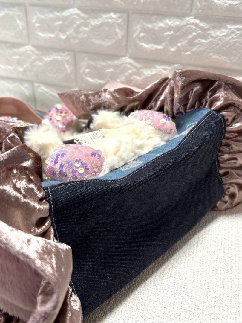 さ*ー様 コヤンイサムチョン　ハンドメイド　ファーフリルトートバッグ　クラウディ