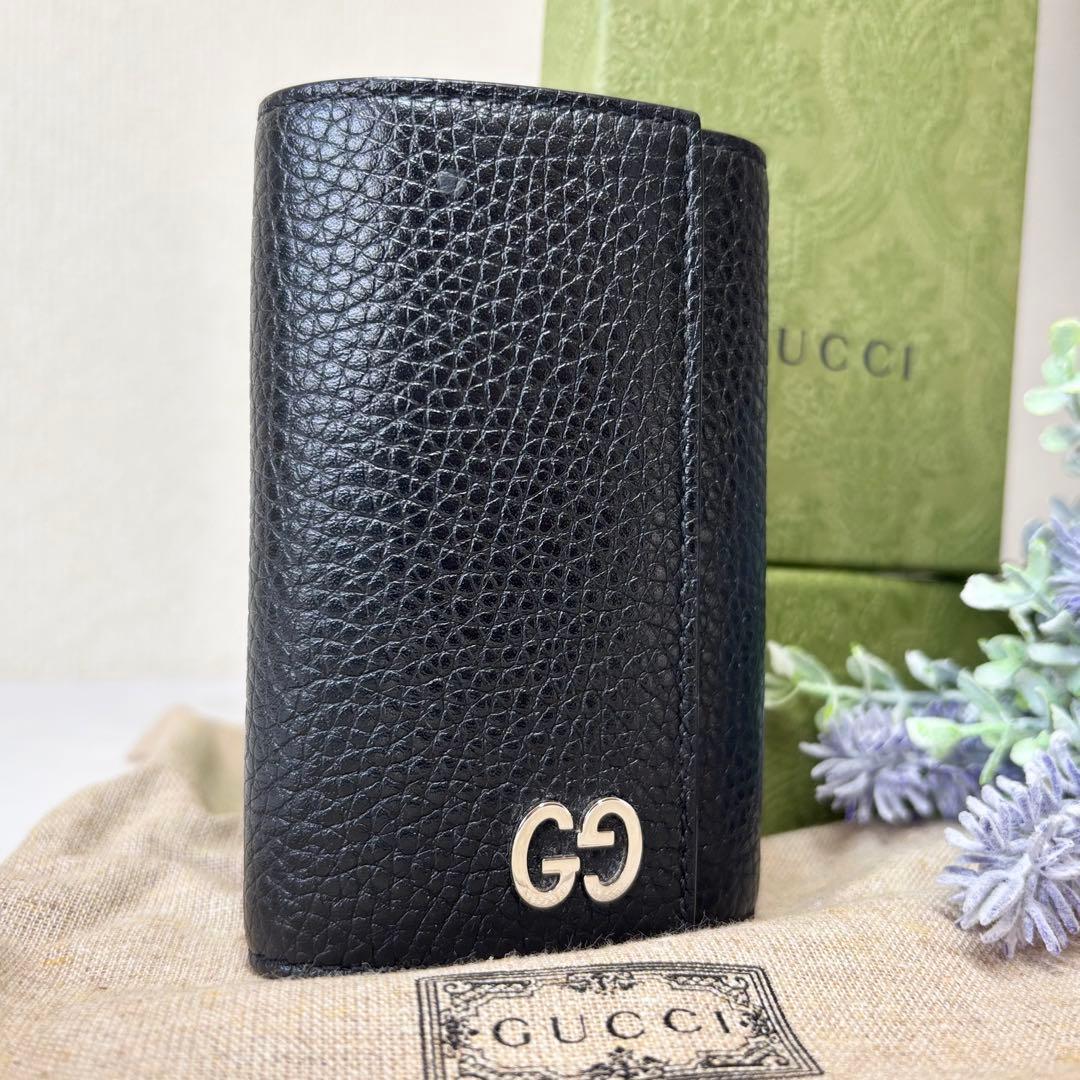 【極美品】　グッチ　GGメタル　6連 キーケース　キーフック　キーリング　シボ革