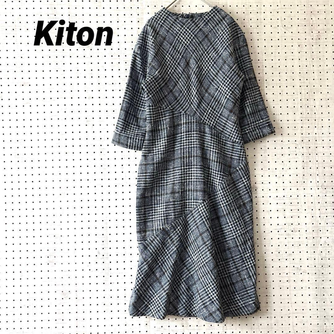 キートン ロングワンピース カシミヤシルクブレンド グレンチェック イタリア製