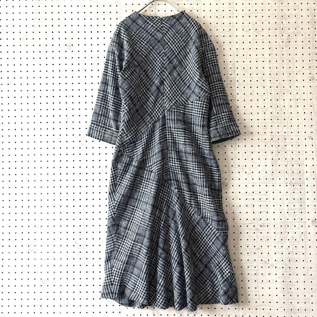 キートン ロングワンピース カシミヤシルクブレンド グレンチェック イタリア製