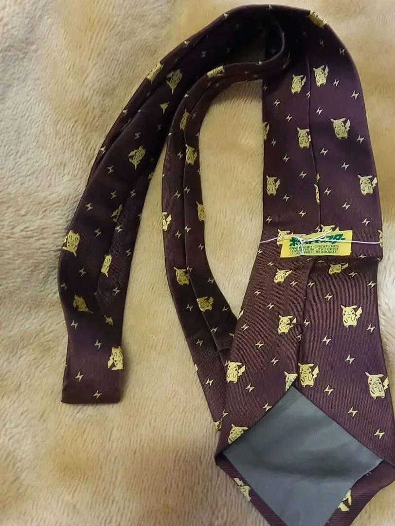 レア☆初代☆ポケットモンスター☆ピカチュウ刺繍☆ネクタイ☆ブラウン彡