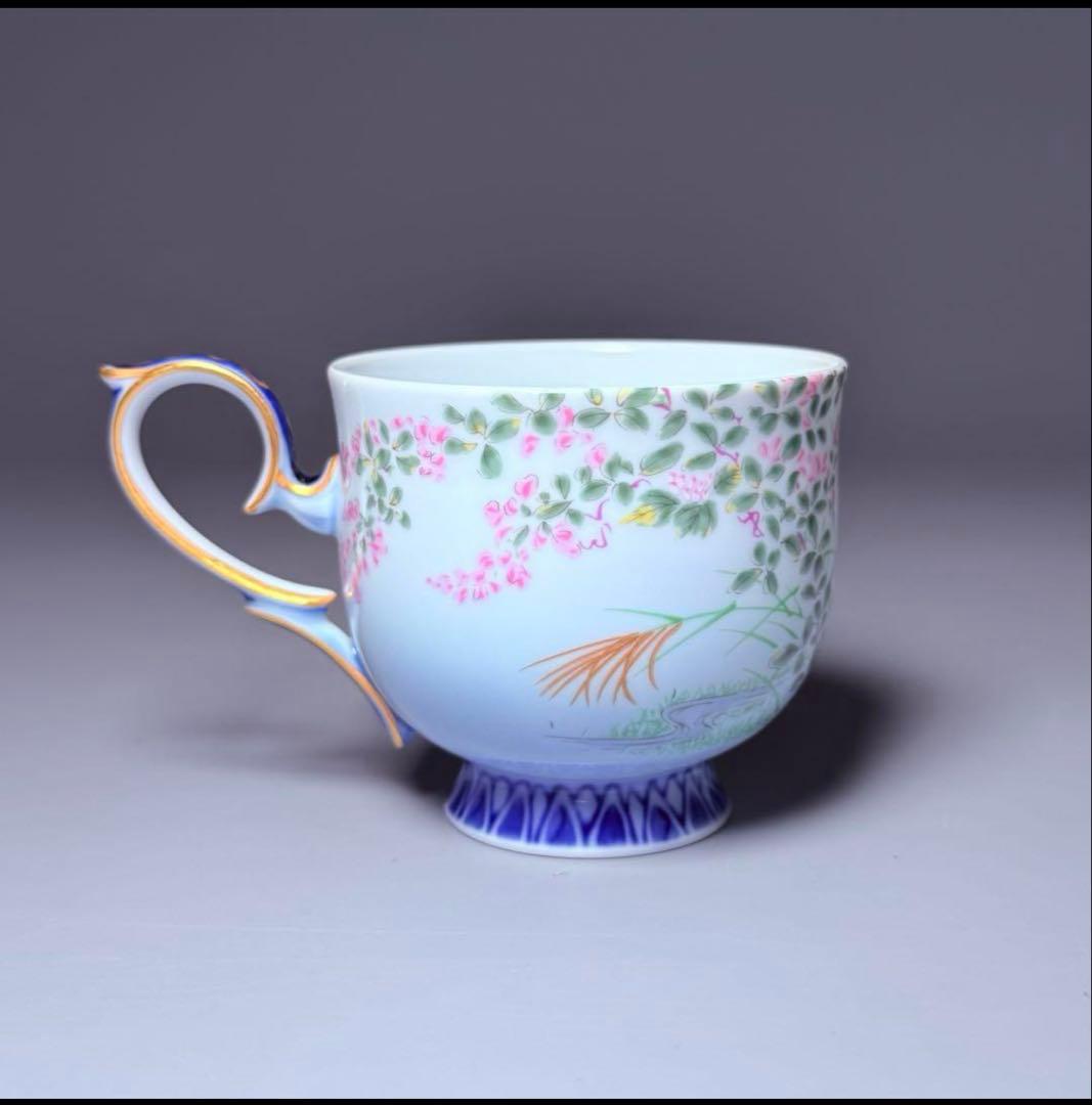 深川製磁　高級ライン　色絵花鳥図　カップ＆ソーサー　ラスト1客