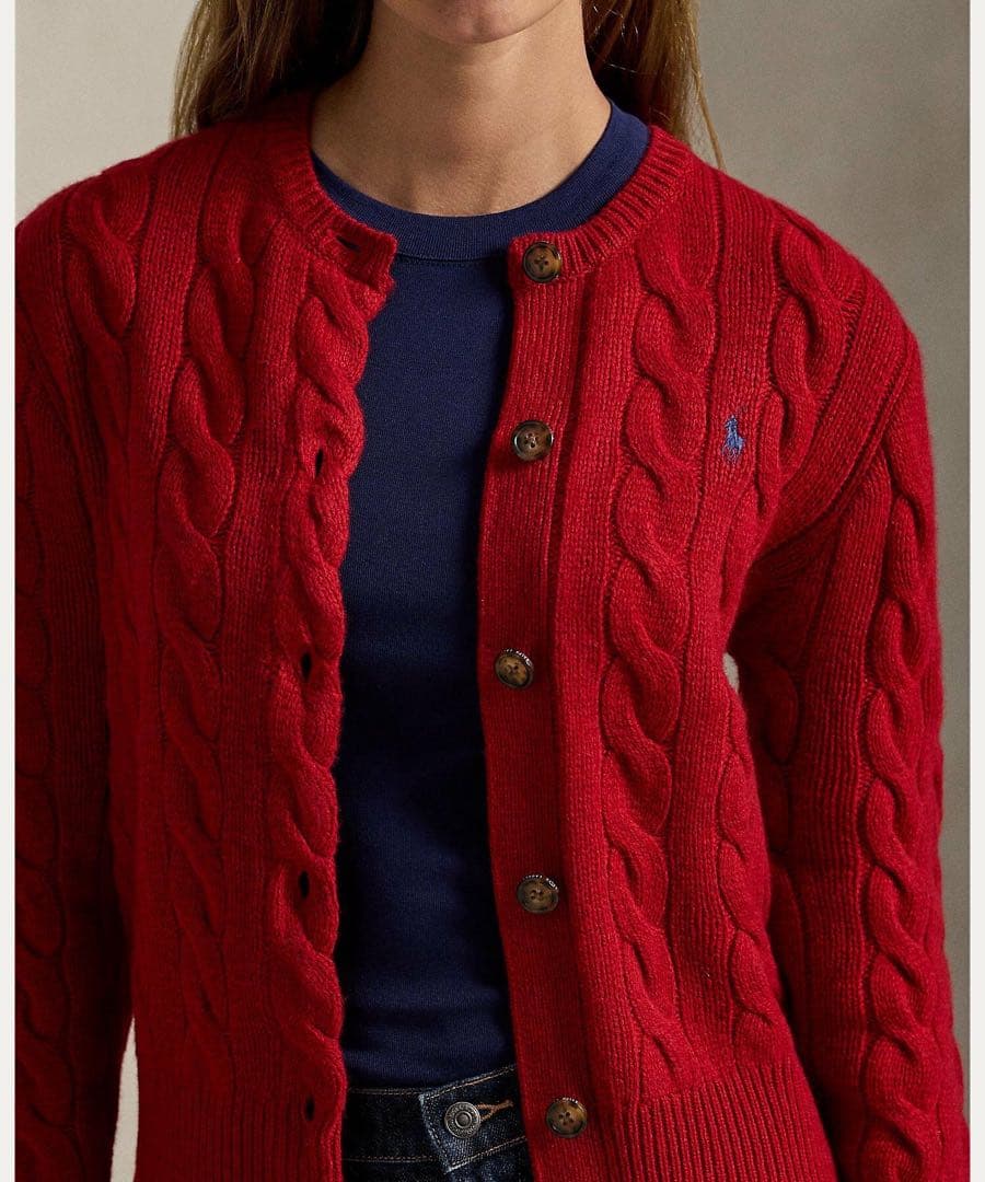 ポロラルフローレン　ケーブルニットカーディガン　ポニー刺繍　カシミヤ　XS