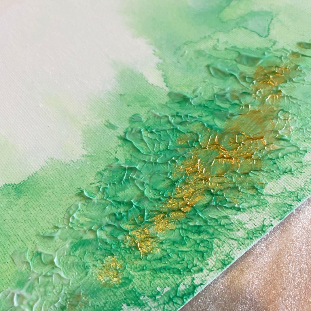 緑の抽象画｜現代アート　絵画　インテリア　ナチュラル　アートパネル　金　壁掛け