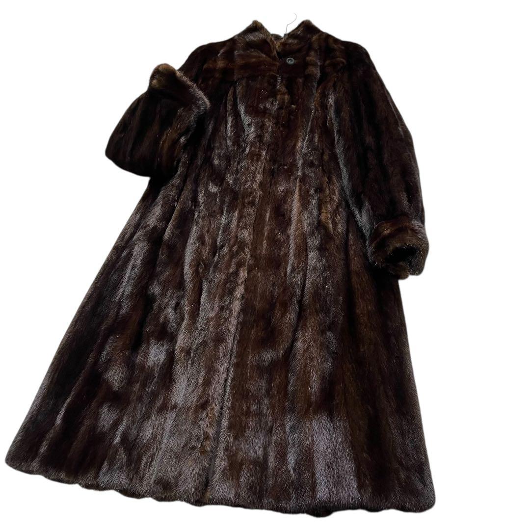 着丈110cm ダークミンク リアルファーコート 毛皮 ロング丈 艶◎ L相当