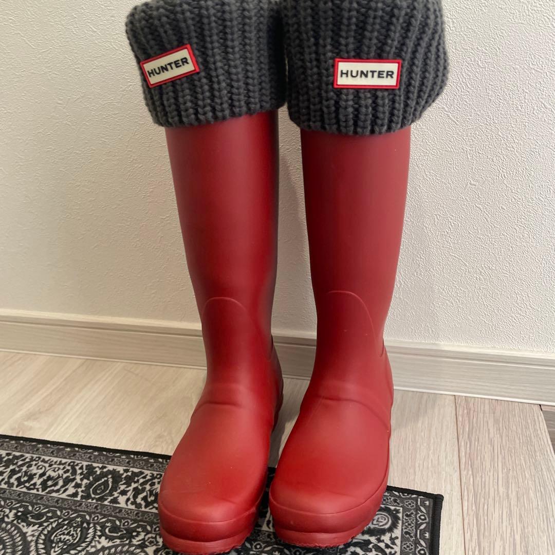 HUNTER レッド ロングブーツ　長靴　レインブーツ