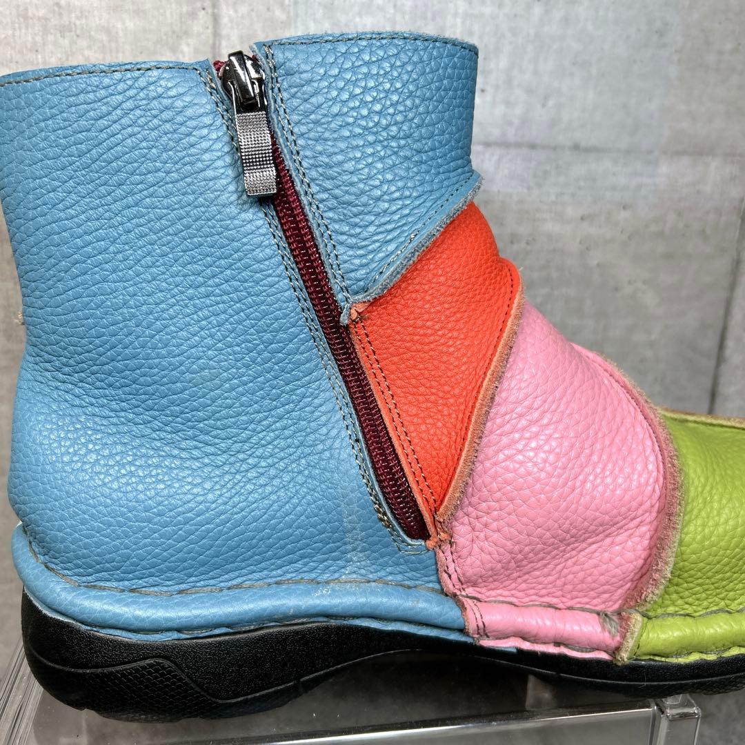 美品✨【エスタシオン】レザーショートブーツ/レインボー/厚底/コンフォート✨総柄