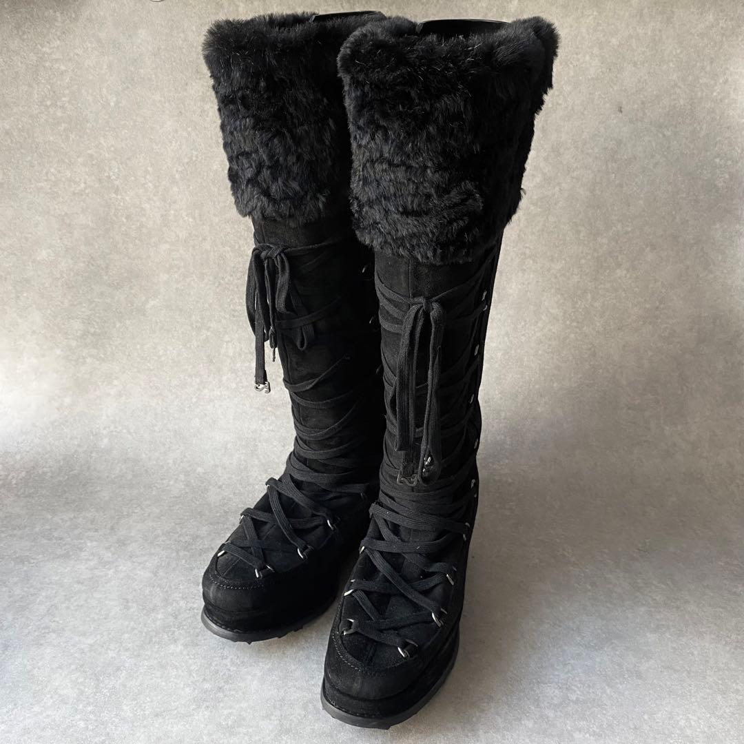 Stuart Weitzman ニーハイ ロングブーツ スエード ファー 黒