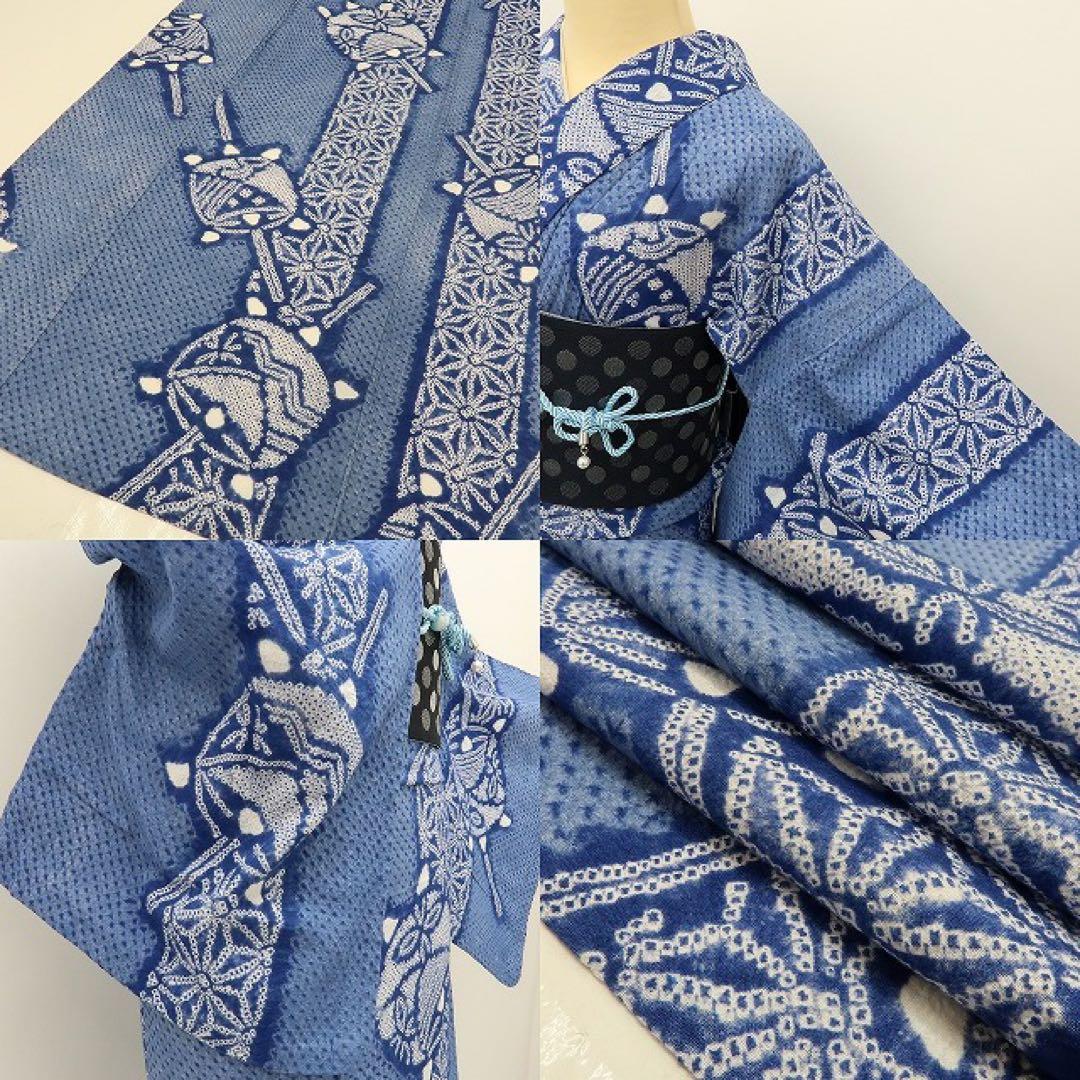 むぅママ✺美品 有松鳴海絞り 麻の葉 ゆったり 綿 高級浴衣 A3085