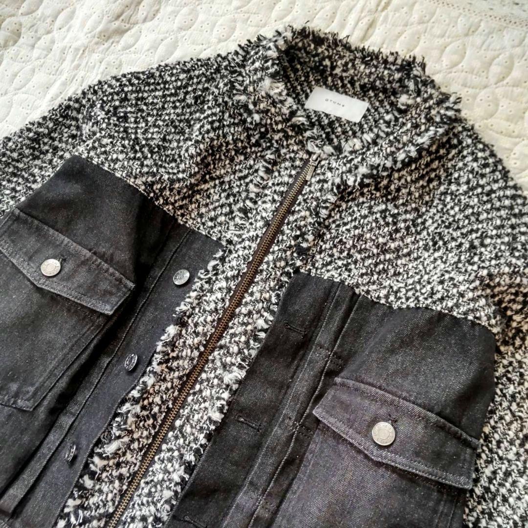 美品✨QTUME クチューム★ノーカラー ツイードデニムジャケット Mサイズ
