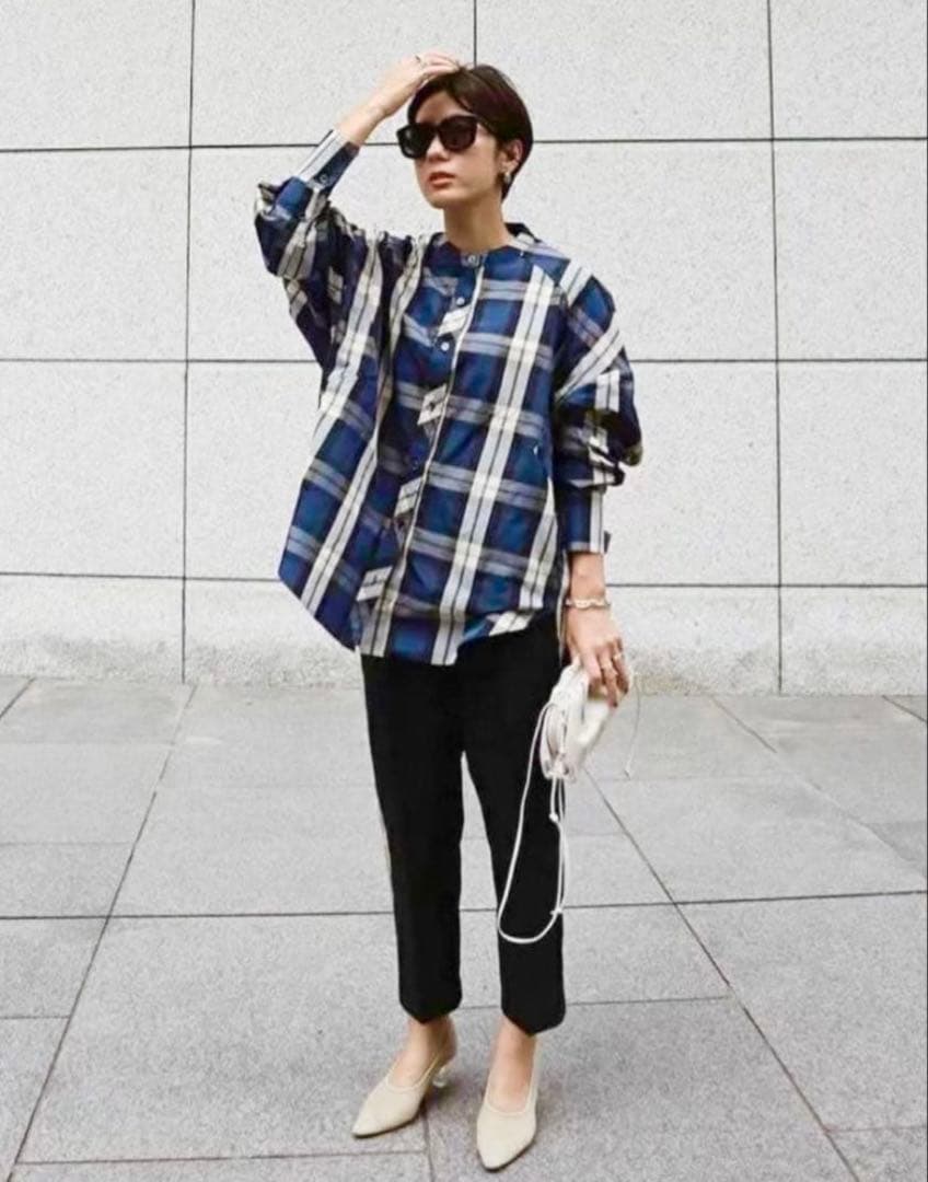 美品　MACHATT スタンドカラーオーバーシャツ　タータンチェック