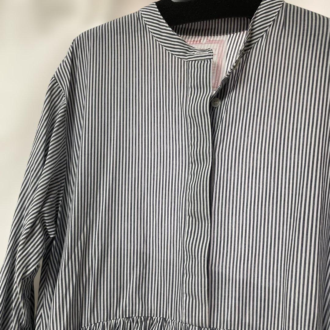 beardsley大人かわいいストライプ柄長袖バンドカラーロングワンピサイズ1