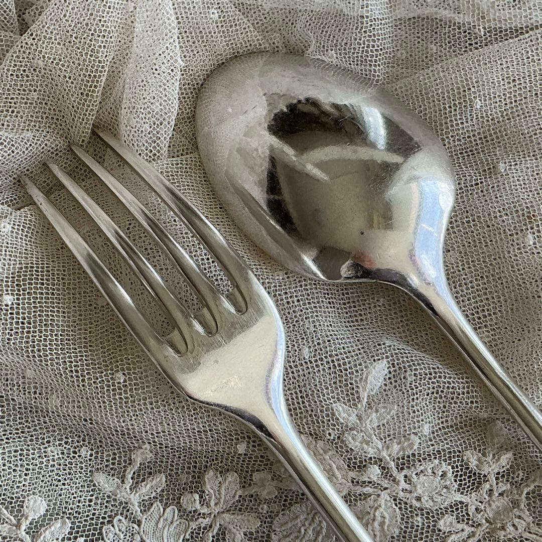 【D-２】フランスアンティーク　すずらん　１組　スプーン＆フォーク　モノグラム