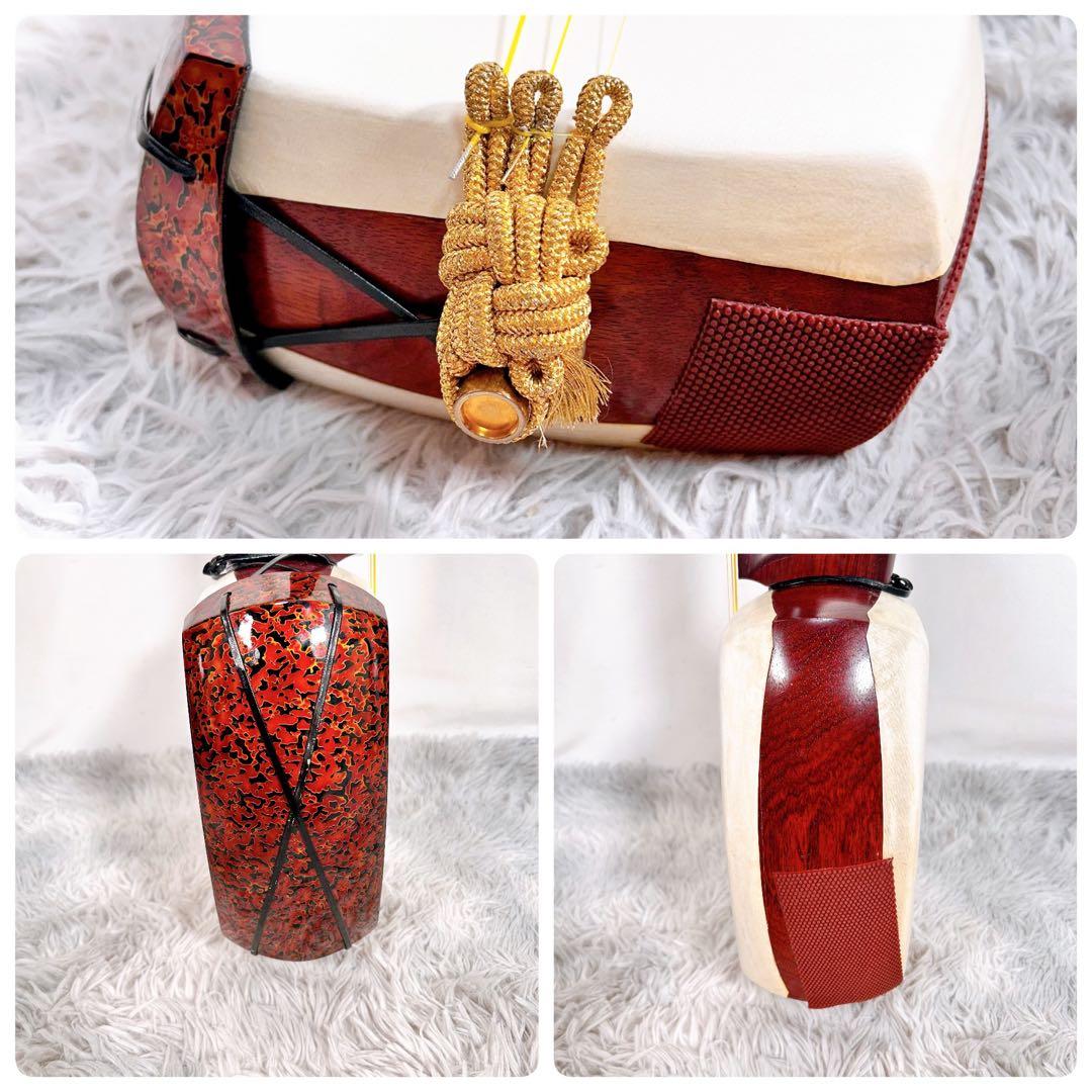 【希少】津軽三味線　紅木　太棹　東さわり付　本皮　皮やぶれなし　二本溝　宇柄