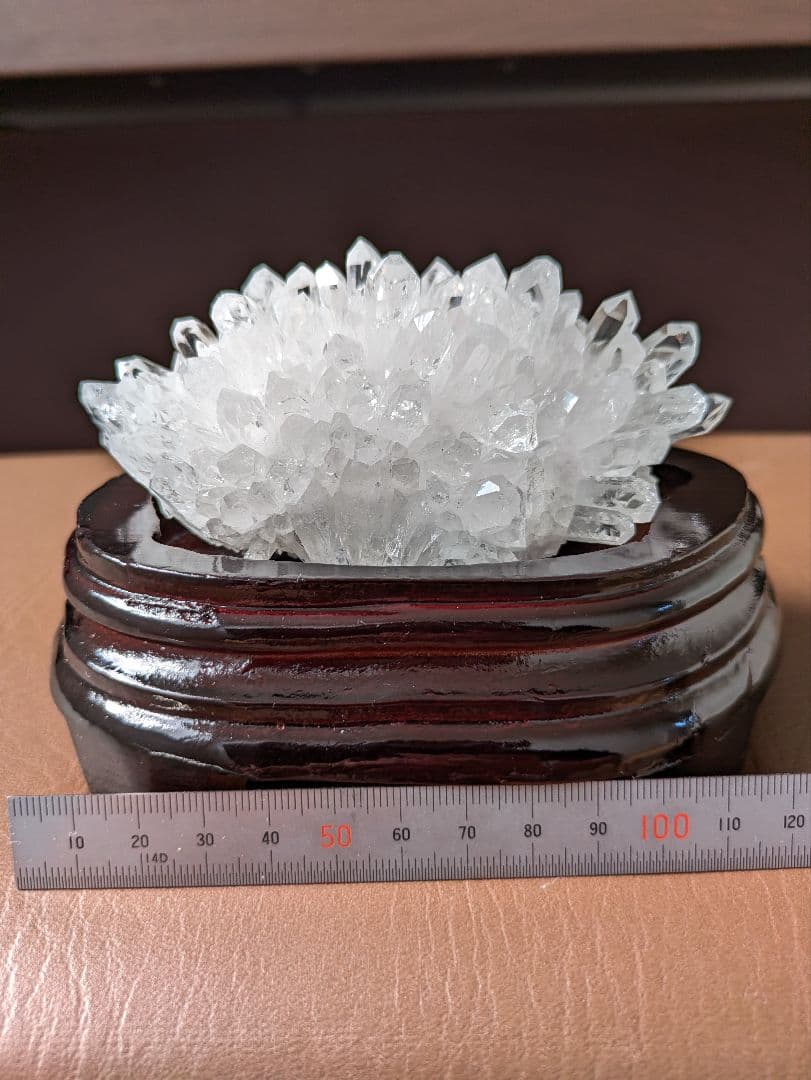 週末セール✨中国貴州省産✨ 高品質 水晶クラスター 天然菊花水晶 木製台座付き