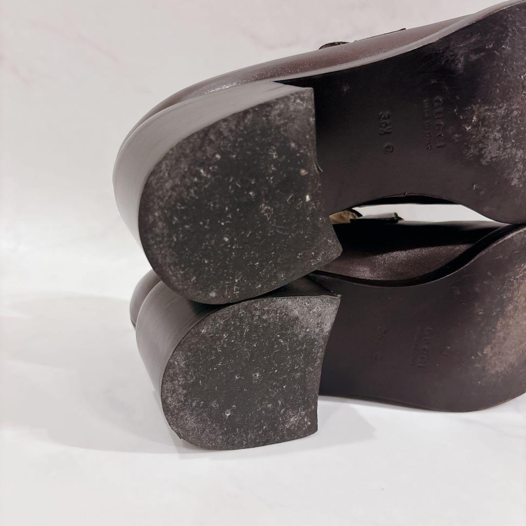 GUCCI グッチ スクエアトゥ チャンキーヒール　ホースビット ブラウン 茶