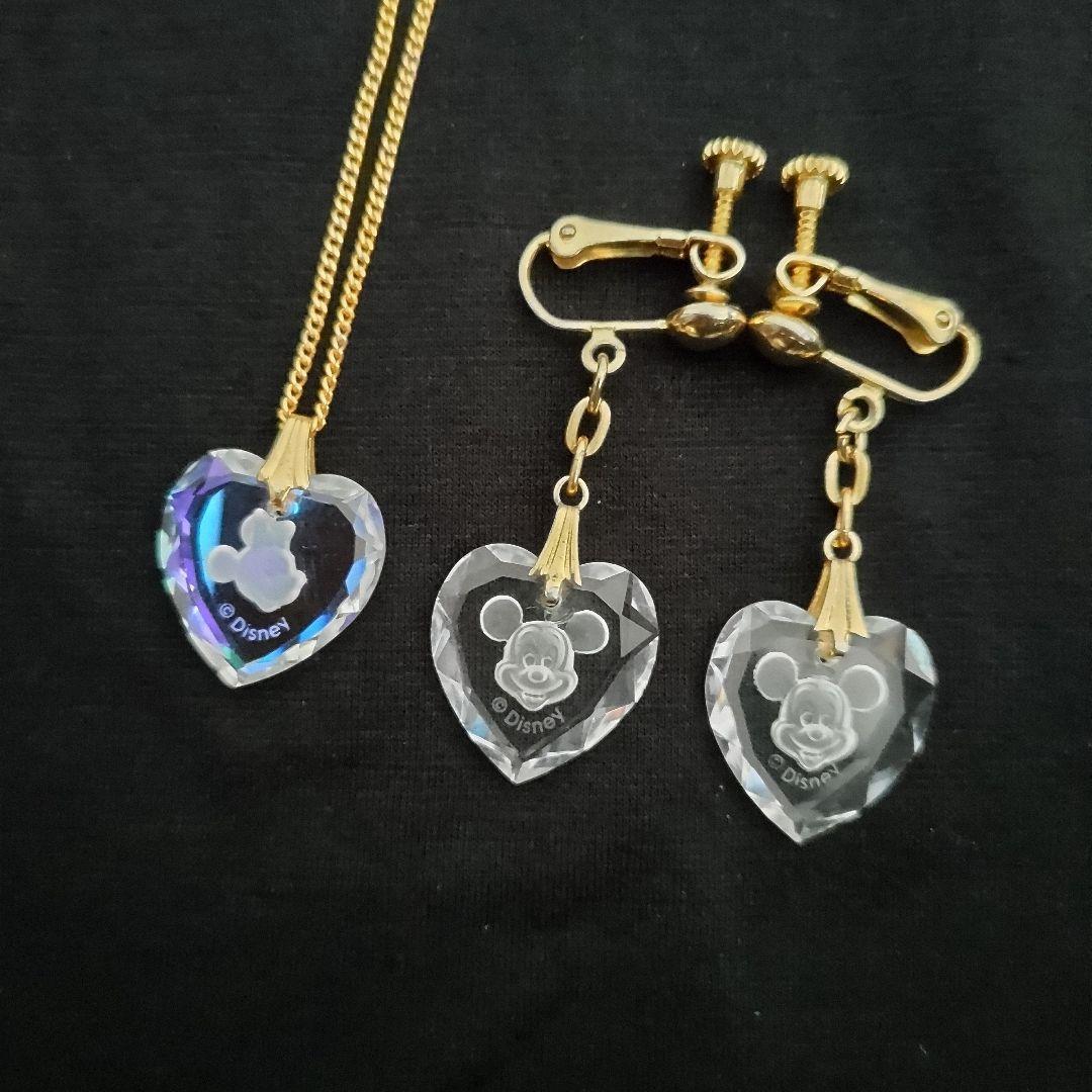 【希少・未使用品】ミッキー&ミニー ハート型クリスタル ネックレス・イヤリング
