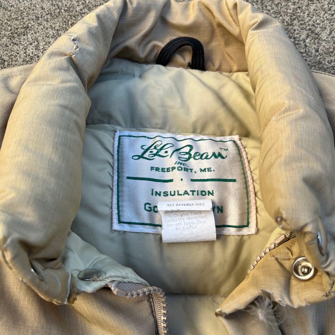 70s 縦型ポケット USA製 L.L.Bean ダウンベスト ベージュ筆記体