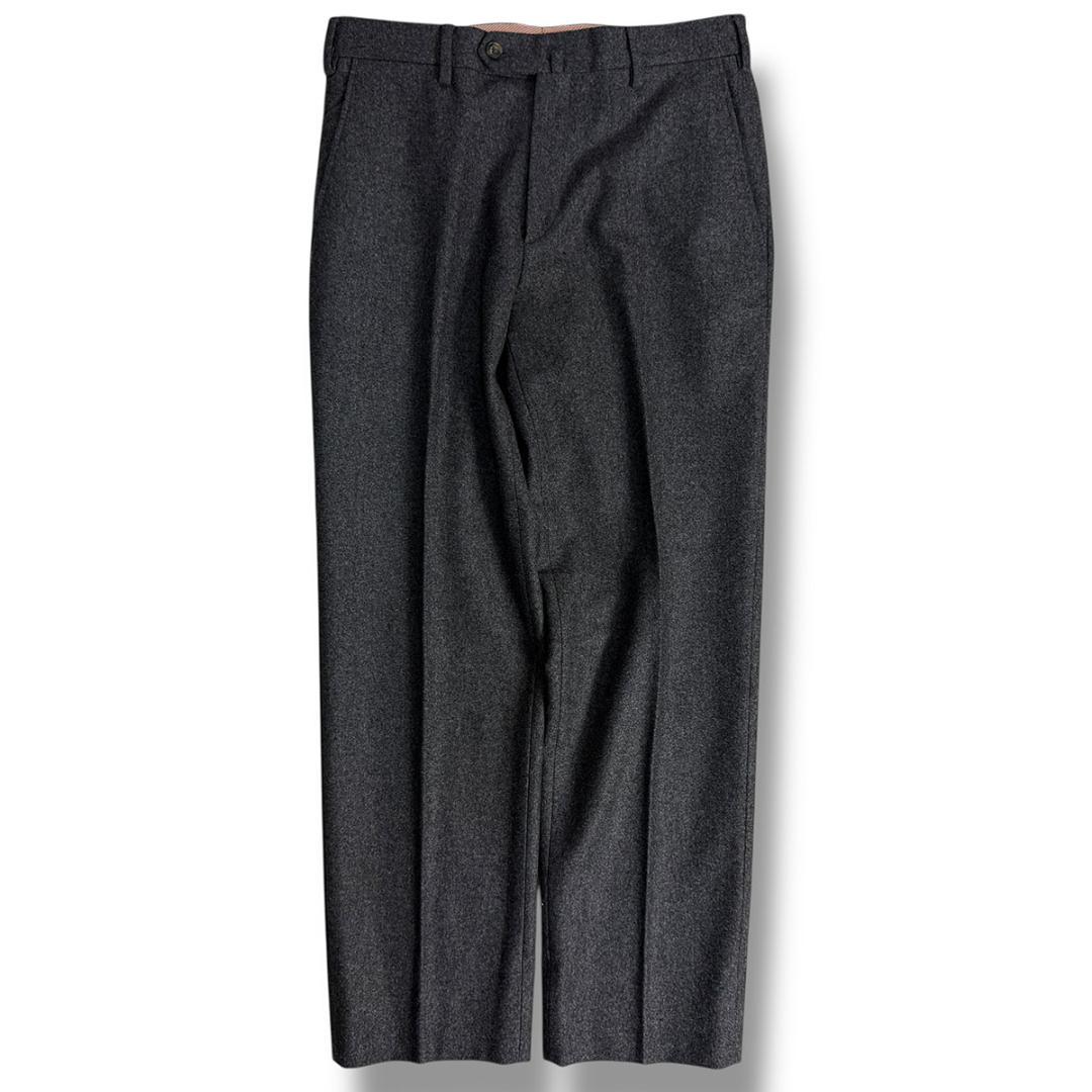 J5211 美品 ロロピアーナ ノープリーツ フランネルスラックス 濃灰 46
