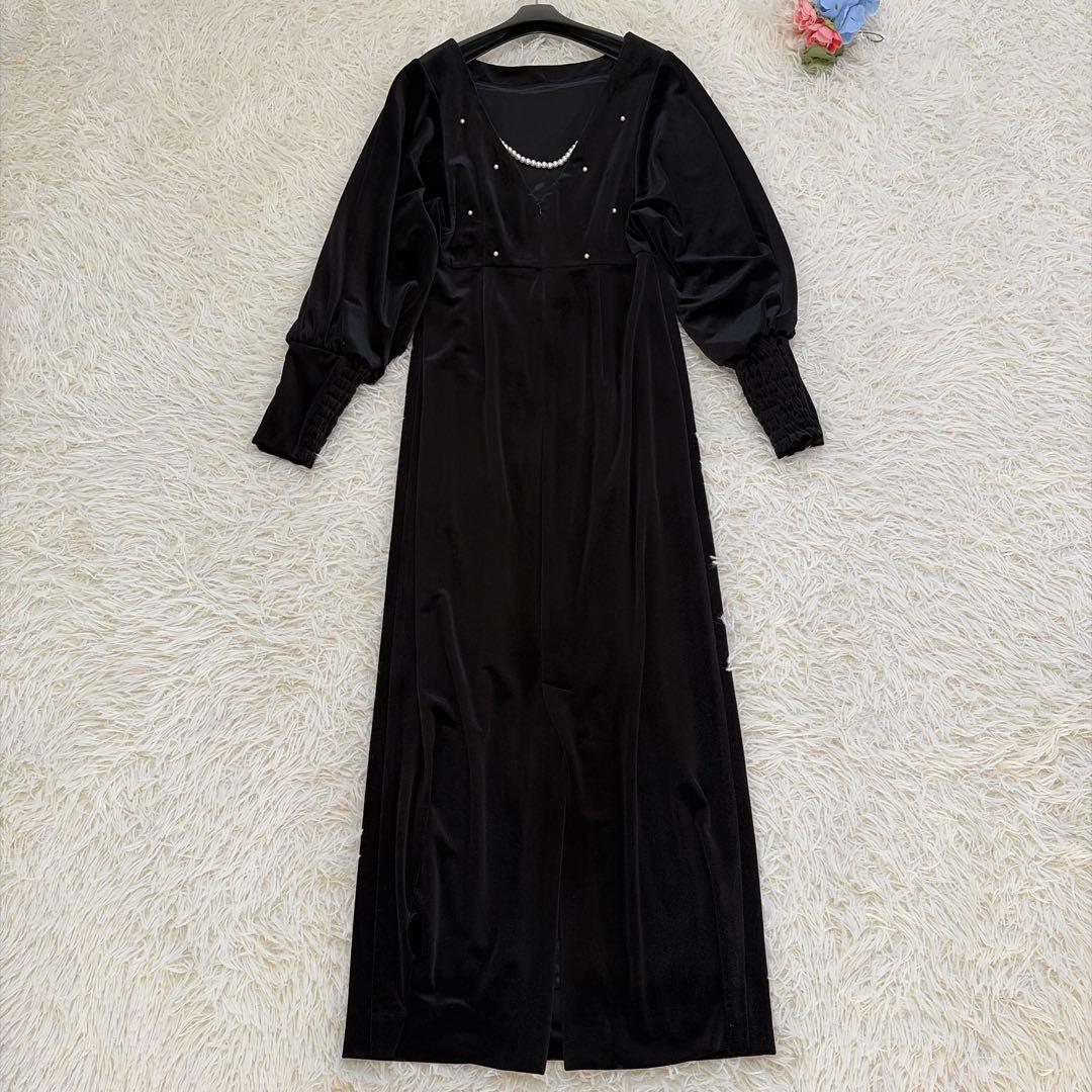 美品♡Ameri BACK OPEN PEARL VELOUR DRESS S