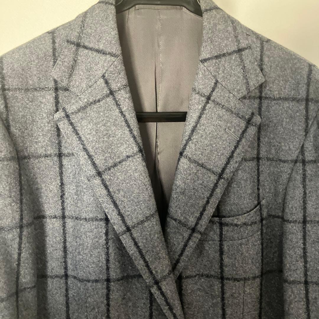 美品 BEAMS ウールシルク ウインドウペーン 秋冬 ジャケット グレー 50
