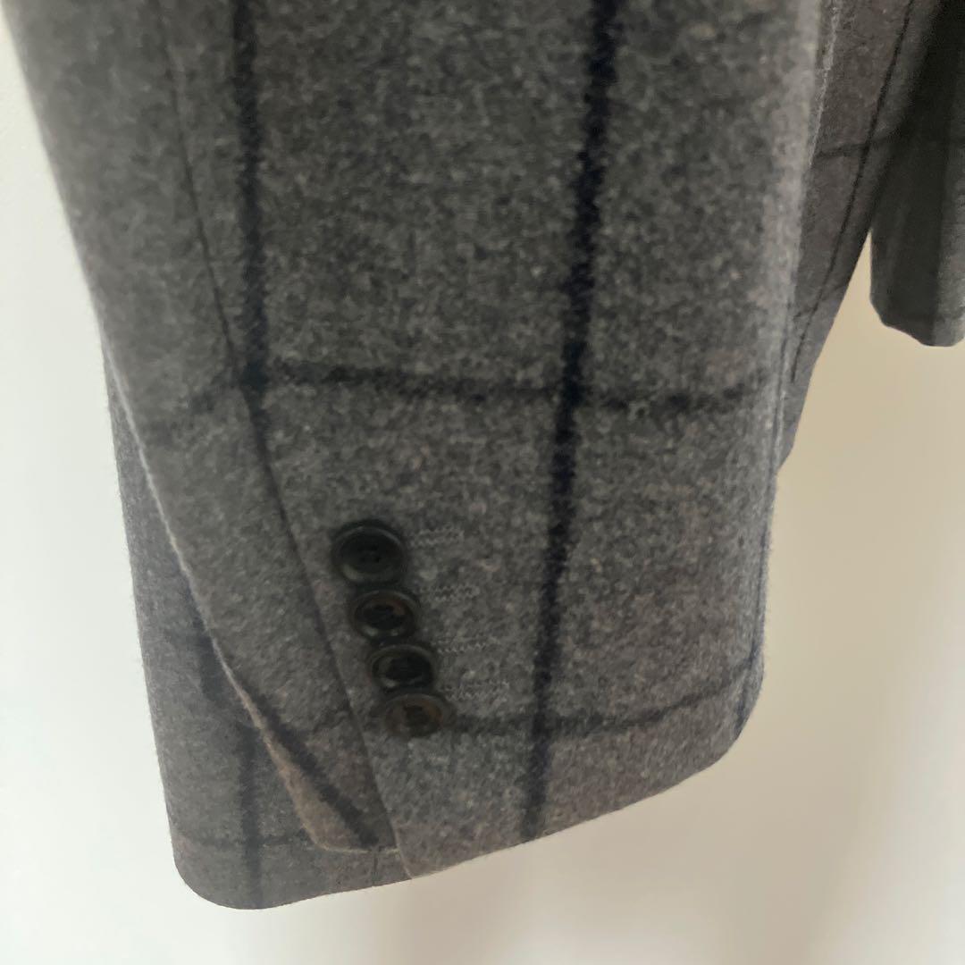 美品 BEAMS ウールシルク ウインドウペーン 秋冬 ジャケット グレー 50