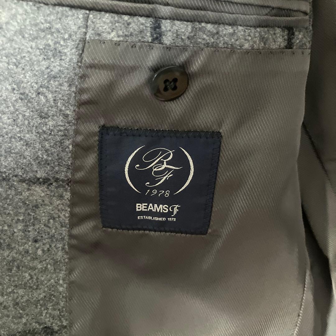 美品 BEAMS ウールシルク ウインドウペーン 秋冬 ジャケット グレー 50