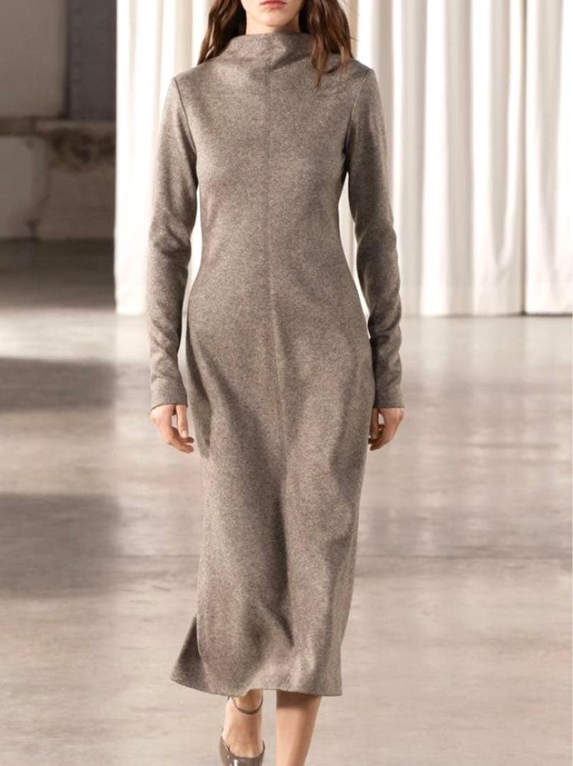 【新品】ZARA（ザラ）、ロングワンピース、ウールブレンド、Lサイズ