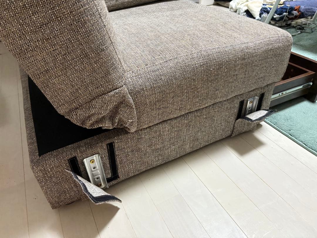 モダンデコ ソファベッド 2人掛け ファブリック グレー スツール付