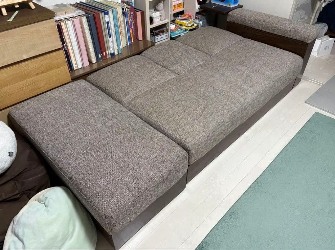 モダンデコ ソファベッド 2人掛け ファブリック グレー スツール付