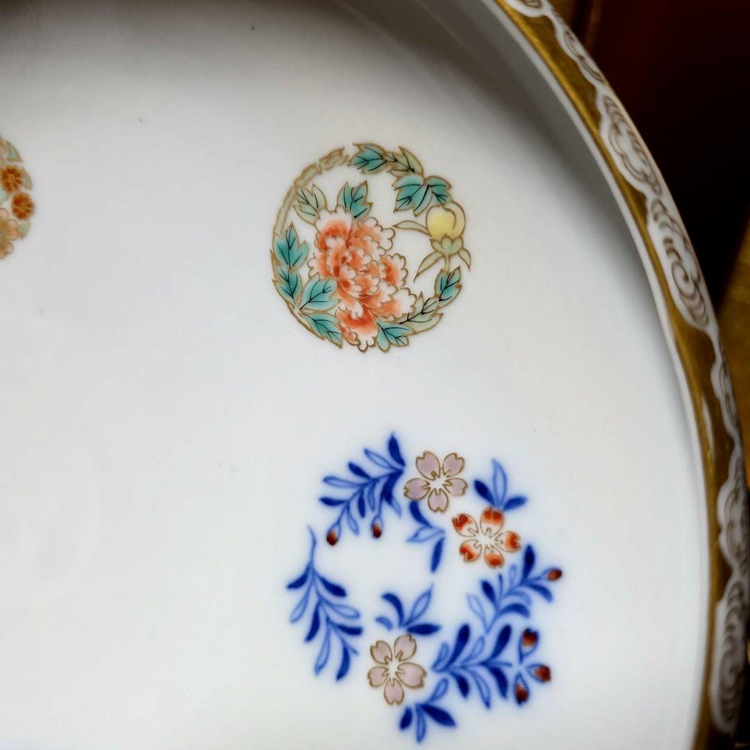 深川製磁　希少　オールド深川　染錦花丸紋　高台鉢　菓子鉢　盛り鉢