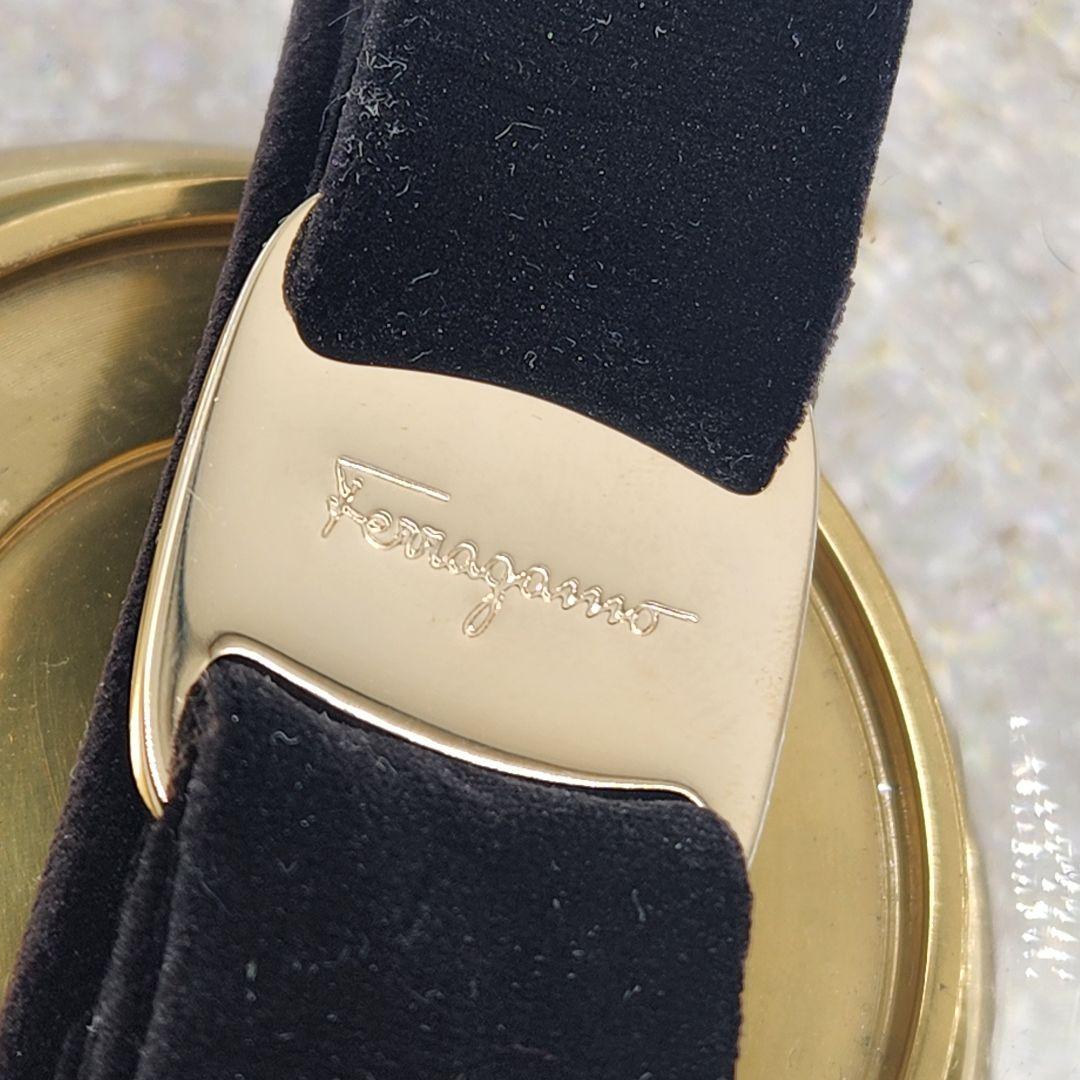 【美品】フェラガモ リボン バレッタ ベルベット ベロア 黒