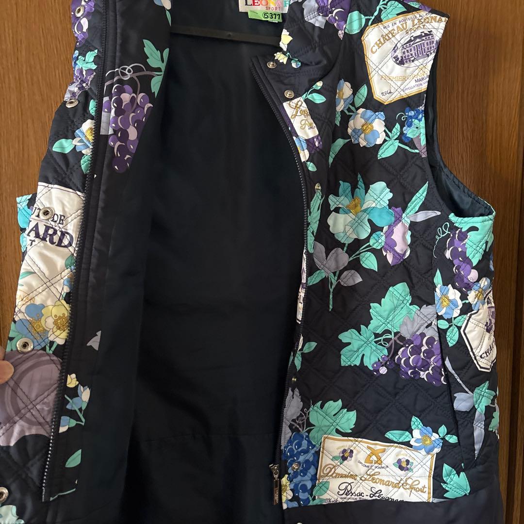 美品/レオナールスポーツ/中綿/ロングベスト/花柄/サイズ44