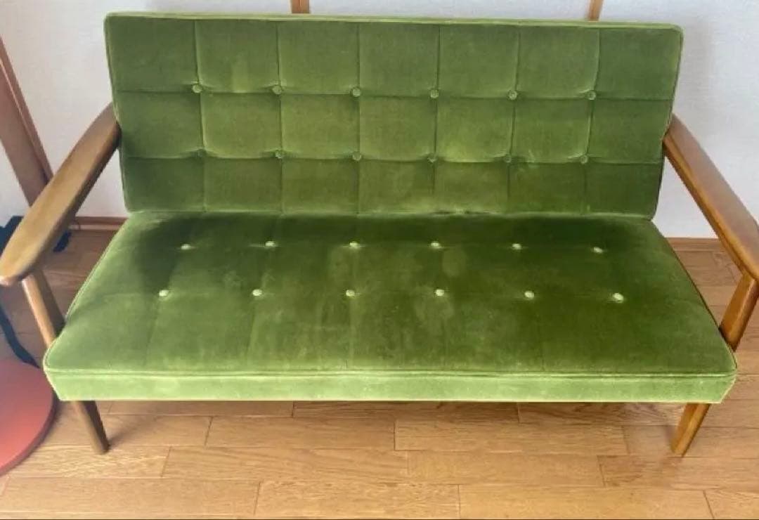 カリモク60　Kチェア　2シーター　モケットグリーン