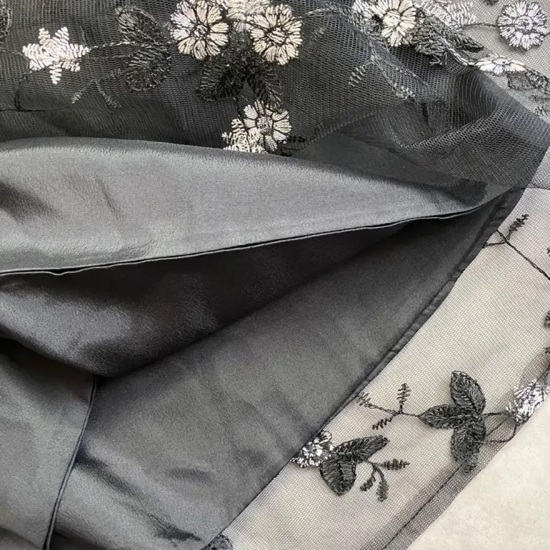 【タグ付】retica レティカ シースルー七分袖花柄刺繍ロングパーティードレス