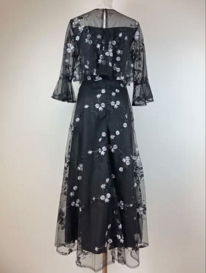 【タグ付】retica レティカ シースルー七分袖花柄刺繍ロングパーティードレス