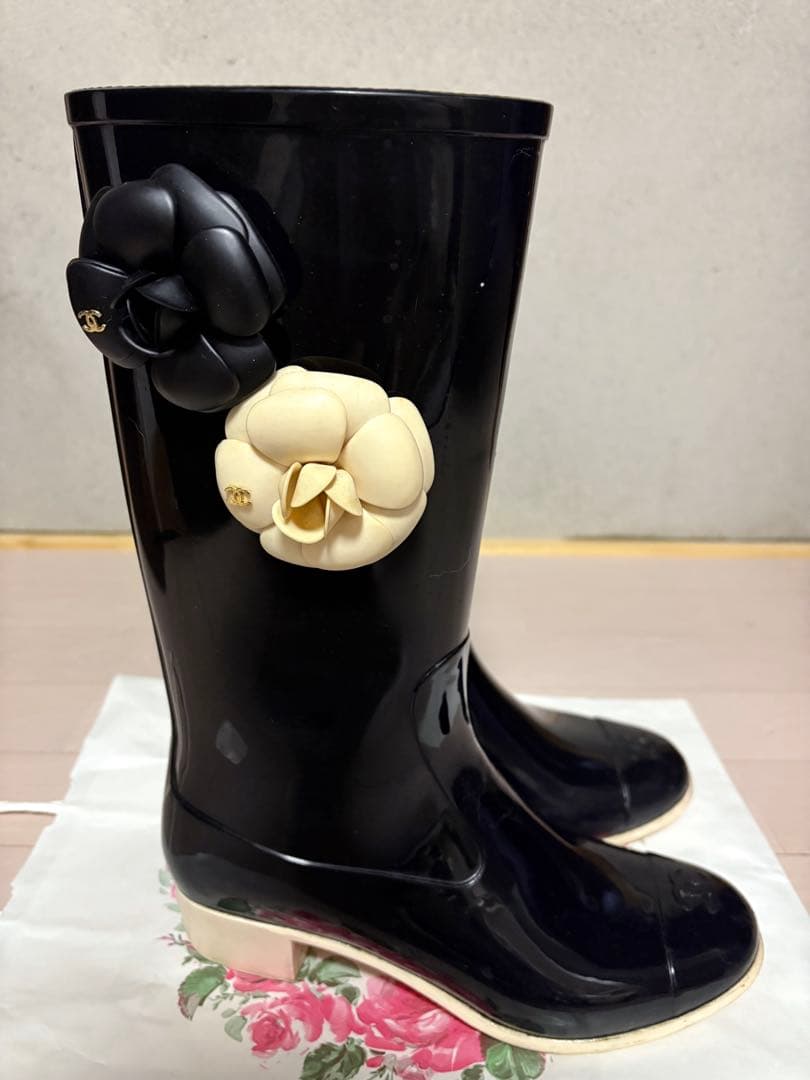CHANEL　カメリア　レインブーツ　正規品