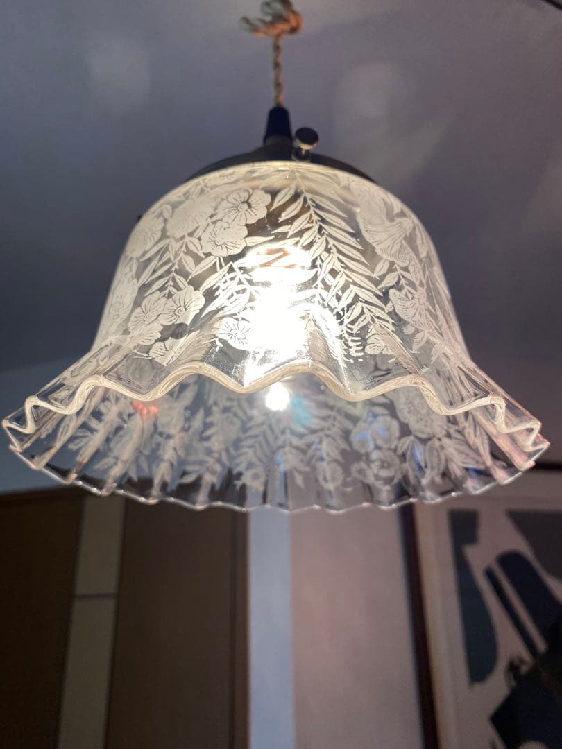 アンティーク　ビクトリアン　ガス燈　ガラスシェード　ペンダントライト灯具付き