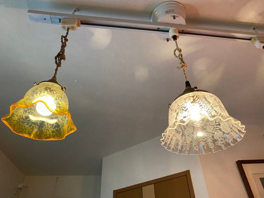 アンティーク　ビクトリアン　ガス燈　ガラスシェード　ペンダントライト灯具付き