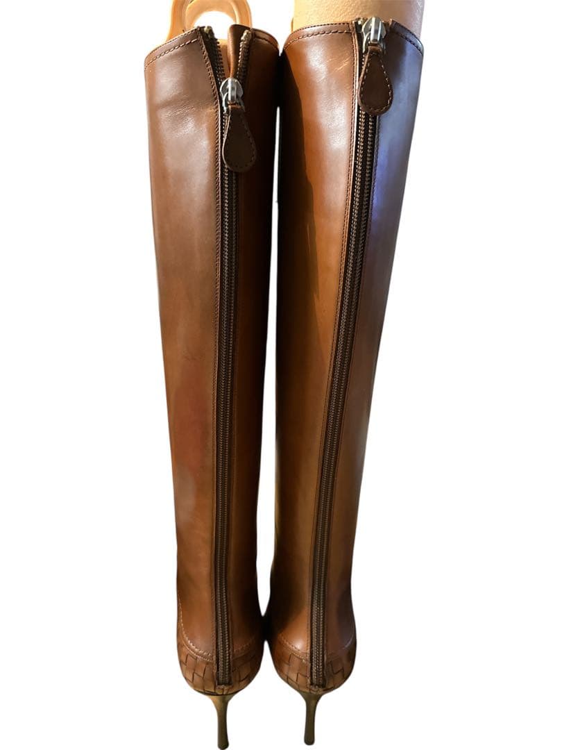 ボッテガ　ブラウン編み込みロングブーツ