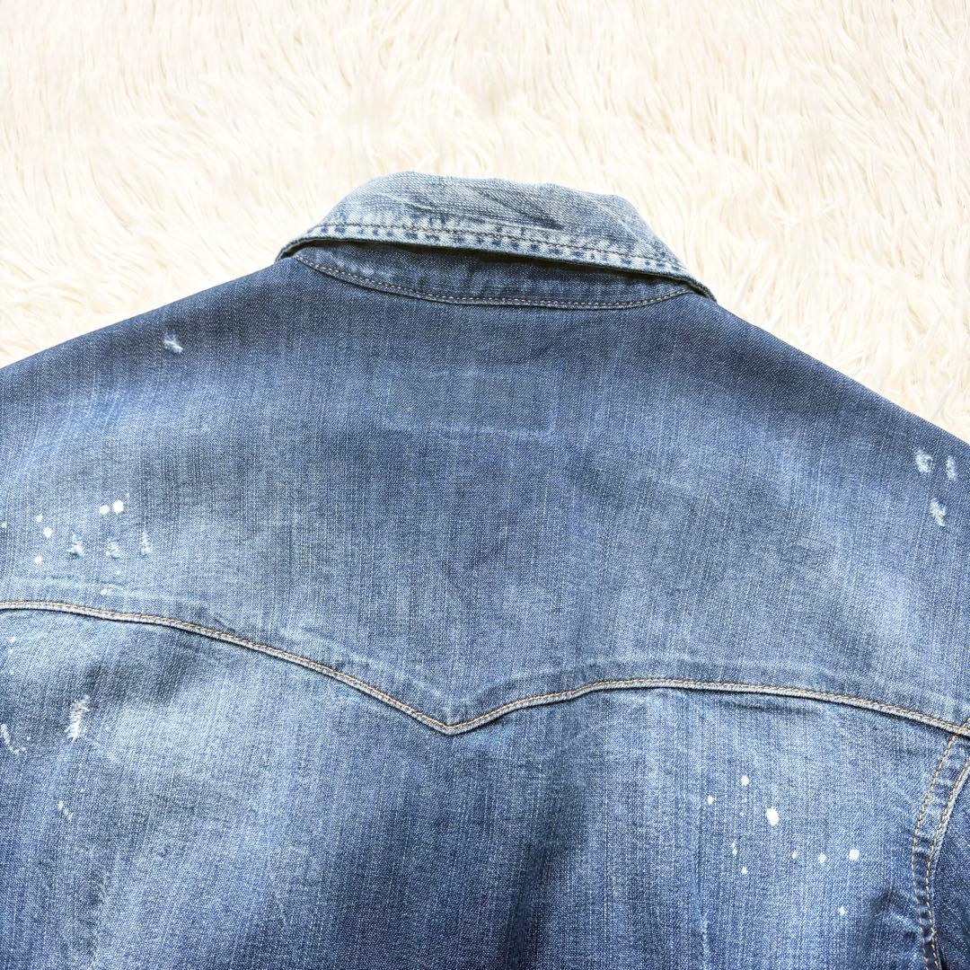 ✨美品✨ディースクエアード　ダメージ加工デニムシャツ　ショート丈　イタリア製
