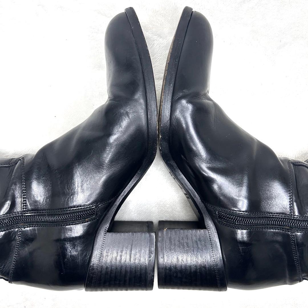 【サルトル】ジョッキーブーツ ロングブーツ ベルト 金具 23.5 伊製 黒