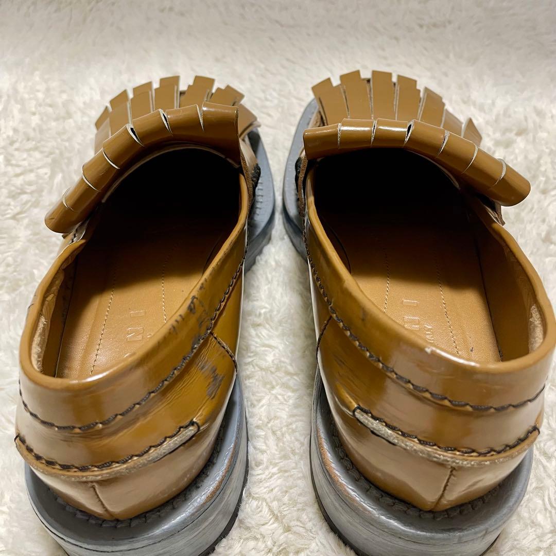 MARNI マルニ フリンジ キルト レザー 厚底ローファー キャメル 36