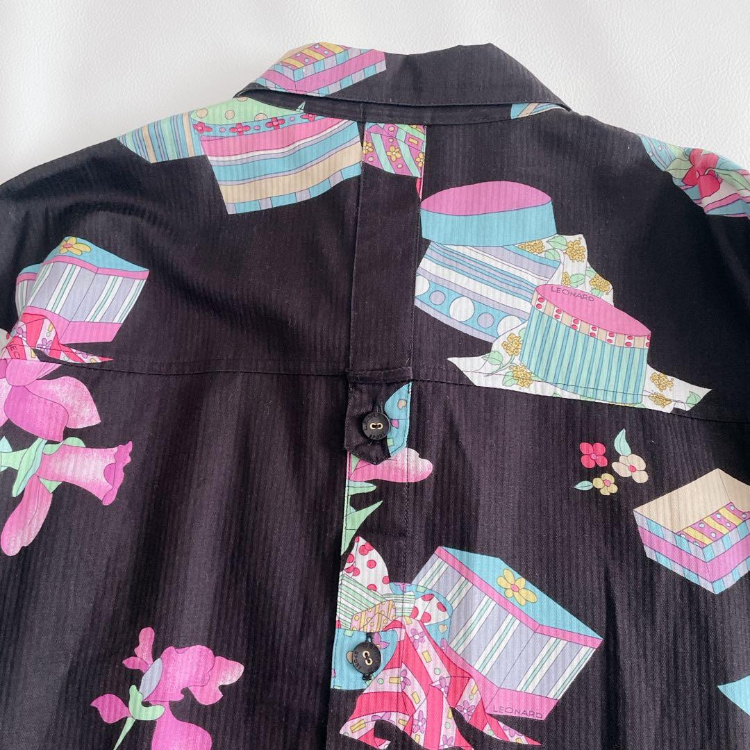 美品✨ LEONARD レオナール 長袖シャツ 総柄　日本製　サイズ40 黒　花
